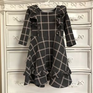 Janie and Jack Gray Ruffle windowpane dress size 6 long sleeve